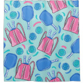 Pickleball Paddles en Balls Blue Preppy Douchegordijn (Voorkant)