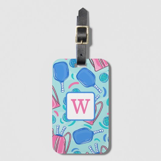 Pickleball Paddles en Balls Blue Preppy Initiaal Bagagelabel (Voorkant (verticaal))