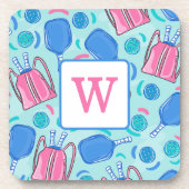 Pickleball Paddles en Balls Blue Preppy Initiaal Bier Onderzetter (Voorkant)