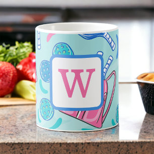 Pickleball Paddles en Balls Blue Preppy Initiaal Koffiemok