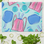 Pickleball Paddles en Balls Blue Preppy Theedoek (Gevouwen)