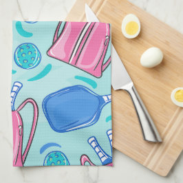 Pickleball Paddles en Balls Blue Preppy Theedoek