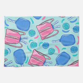 Pickleball Paddles en Balls Blue Preppy Theedoek