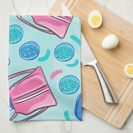 Pickleball Paddles en Balls Blue Theedoek (Quarter Fold)