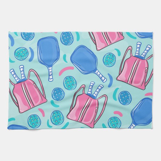 Pickleball Paddles en Balls Blue Theedoek (Horizontaal)