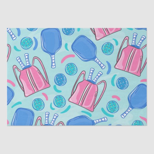 Pickleball Paddles en Balls Blue Tissuepapier (Voorkant)