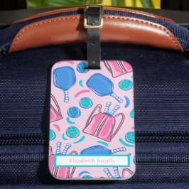 Pickleball Paddles en Balls Pink Preppy Custom Bagagelabel