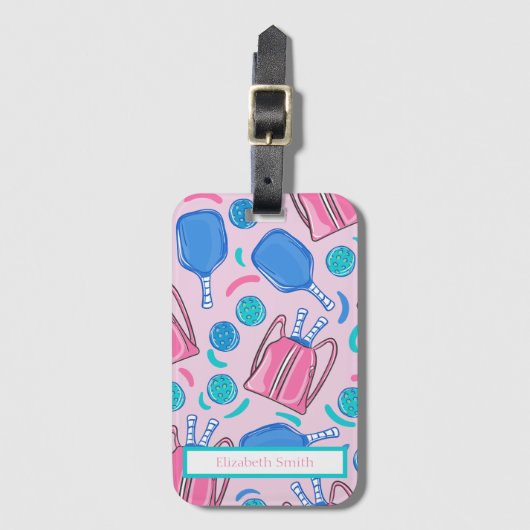 Pickleball Paddles en Balls Pink Preppy Custom Bagagelabel (Voorkant (verticaal))