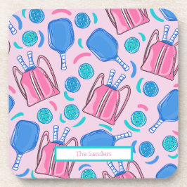 Pickleball Paddles en Balls Pink Preppy Custom Bier Onderzetter