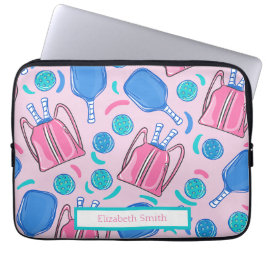 Pickleball Paddles en Balls Pink Preppy Custom Laptop Sleeve