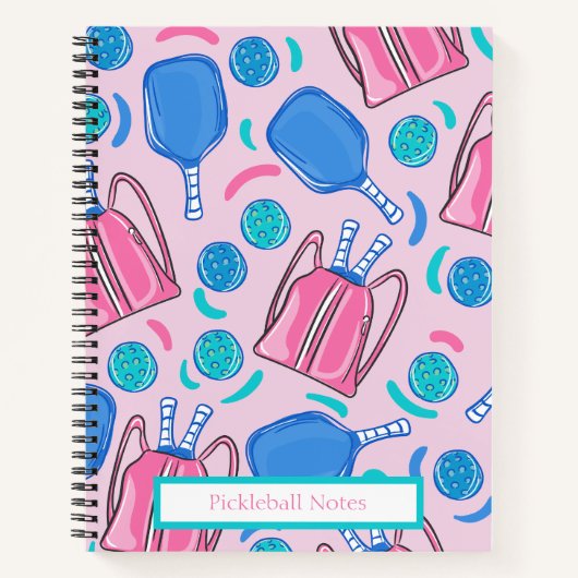 Pickleball Paddles en Balls Pink Preppy Custom Notitieboek (Voorkant)