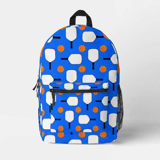 Pickleball Paddles en Oranje Pickleballs op blauw Bedrukte Rugzak (Voorkant)