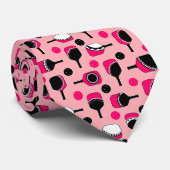 Pickleball Paddles, Fun Cutouts Roze Wit & Zwart Stropdas (Opgerold)