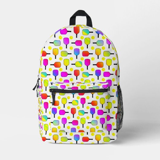Pickleball Paddles Gele Pickleballs Kleurrijk Bedrukte Rugzak (Voorkant)