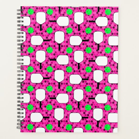 Pickleball Paddles Green Balls op Magenta Fun Planner (Voorkant)