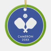 Pickleball Paddles Logo Blauw Groen Gepersonalisee Keramisch Ornament (Voorkant)