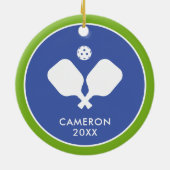 Pickleball Paddles Logo Blauw Groen Gepersonalisee Keramisch Ornament (Achterkant)