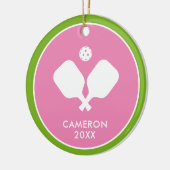 Pickleball Paddles Logo Roze Groen Gepersonaliseer Keramisch Ornament (Links)