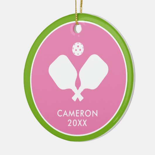 Pickleball Paddles Logo Roze Groen Gepersonaliseer Keramisch Ornament (Links)