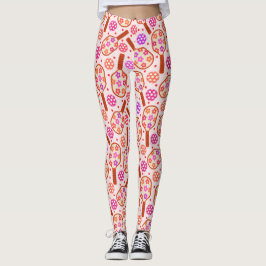 Pickleball-paddles met retro bloemenpatroon leggings