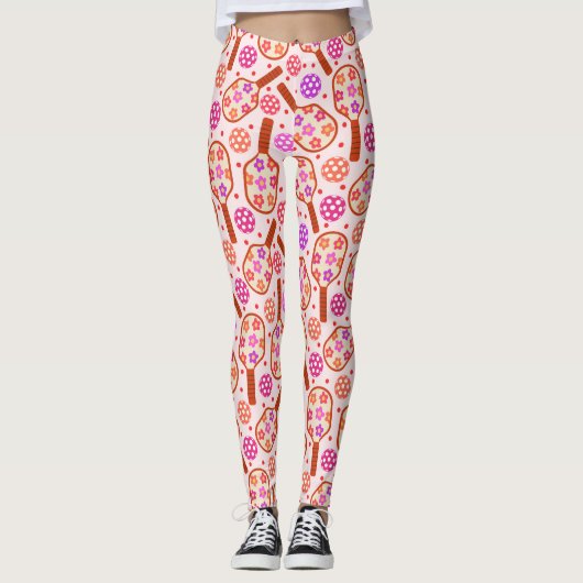 Pickleball Paddles met Retro Flowers Patroon Leggings (Voorkant)