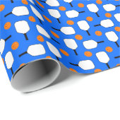 Pickleball Paddles, Oranje Pickleball Balls, blauw Cadeaupapier (Rol Hoek)