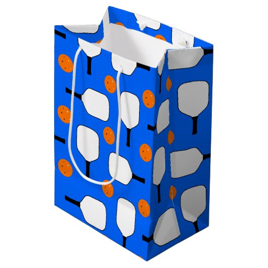 Pickleball Paddles, Oranje Pickleball Balls, blauw Medium Cadeauzakje (Voorkant Gekanteld)