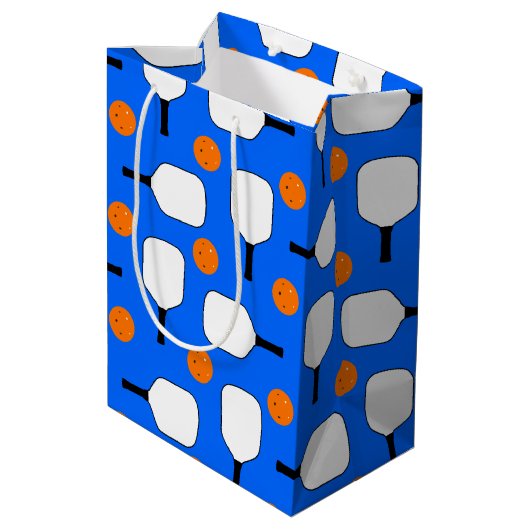 Pickleball Paddles, Oranje Pickleball Balls, blauw Medium Cadeauzakje (Achterkant Gekanteld)