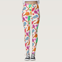 Pickleball Paddles Patroon met Harten Leggings