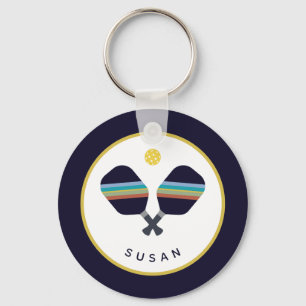 Pickleball Paddles Persoonlijke naam Blauw Geel Sleutelhanger