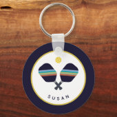 Pickleball Paddles Persoonlijke naam Blauw Geel Sleutelhanger (Voorkant)