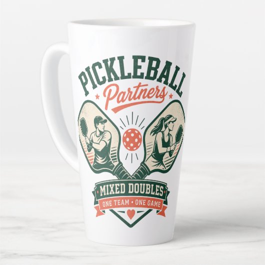 Pickleball-partners gemengd dubbel latte mok (Linkerhoek)