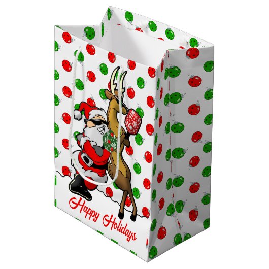 Pickleball Partners Santa & Rendier Ornamenten Medium Cadeauzakje (Voorkant Gekanteld)