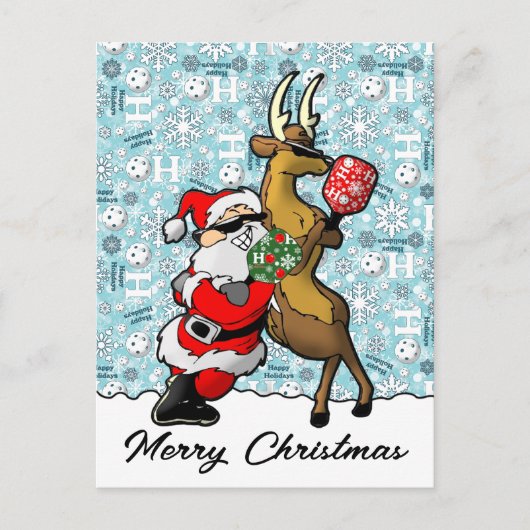 Pickleball Partners Santa & Rendier Sleighing It Briefkaart (Voorkant)
