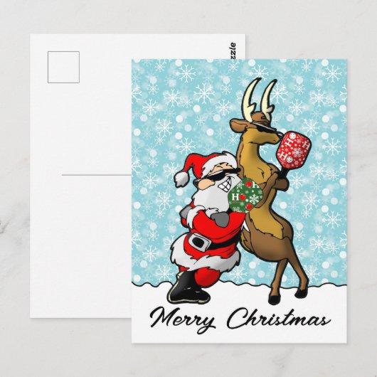 Pickleball Partners Santa & Rendier Sleighing It Briefkaart (Voorkant / Achterkant)