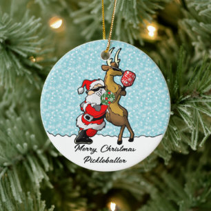 Pickleball Partners Santa & Rendier Sleighing It Keramisch Ornament