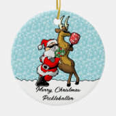 Pickleball Partners Santa & Rendier Sleighing It Keramisch Ornament (Voorkant)