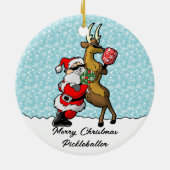 Pickleball Partners Santa & Rendier Sleighing It Keramisch Ornament (Achterkant)
