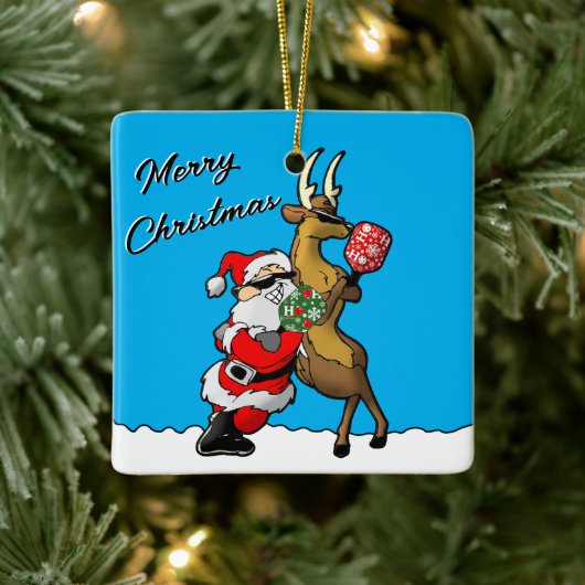 Pickleball Partners Santa & Rendier Sleighing It Keramisch Ornament (Boom)