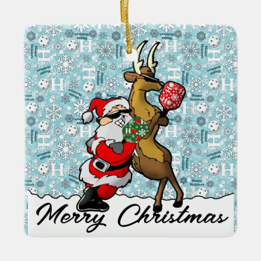Pickleball Partners Santa & Rendier Sleighing It Keramisch Ornament (Voorkant)
