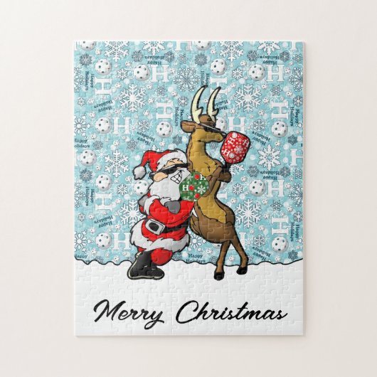 Pickleball Partners Santa & Rendier Sleighing It Legpuzzel (Verticaal)