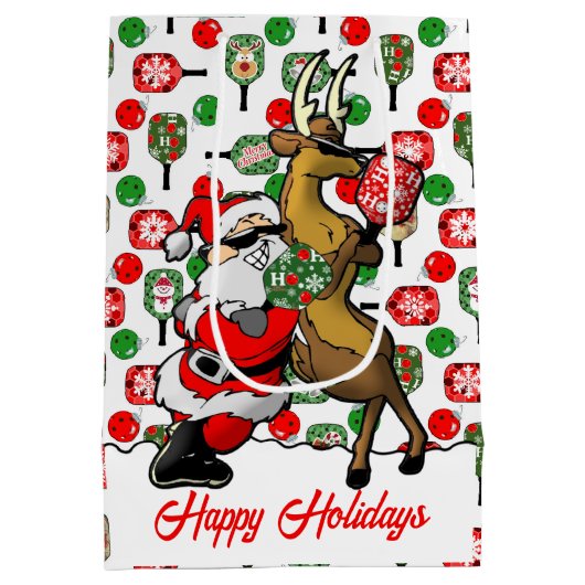 Pickleball Partners Santa & Rendier Sleighing It Medium Cadeauzakje (Achterkant)