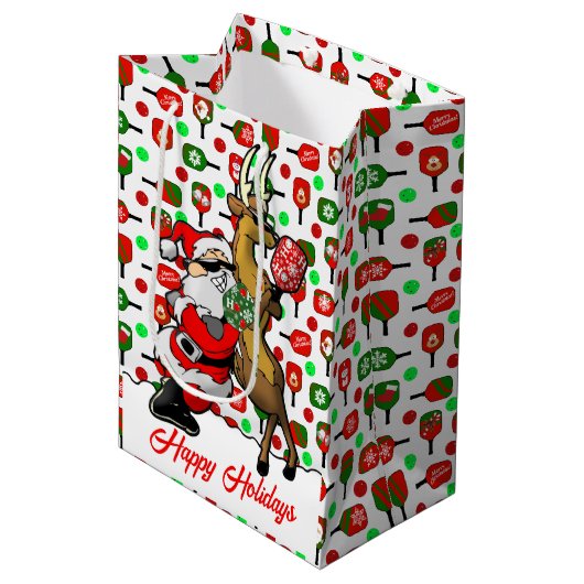 Pickleball Partners Santa & Rendier Sleighing It Medium Cadeauzakje (Voorkant Gekanteld)