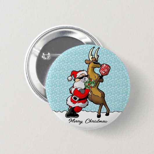 Pickleball Partners Santa & Rendier Sleighing It Ronde Button 5,7 Cm (Voorkant /achterkant)
