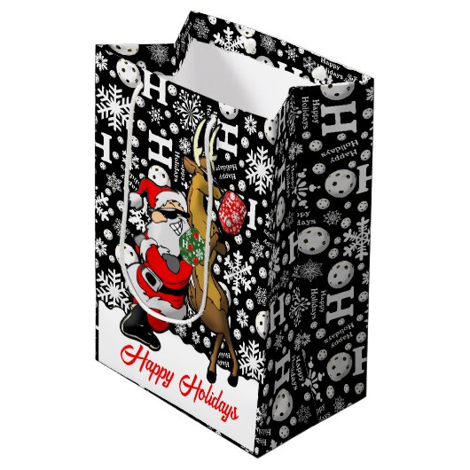 Pickleball Partners Santa & Rendier Sneeuwvlokken Medium Cadeauzakje (Voorkant Gekanteld)
