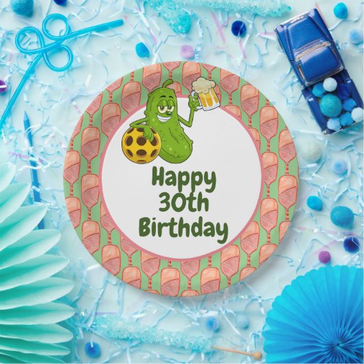 Pickleball Party 30e verjaardag met bier Papieren Bordje (Feest)