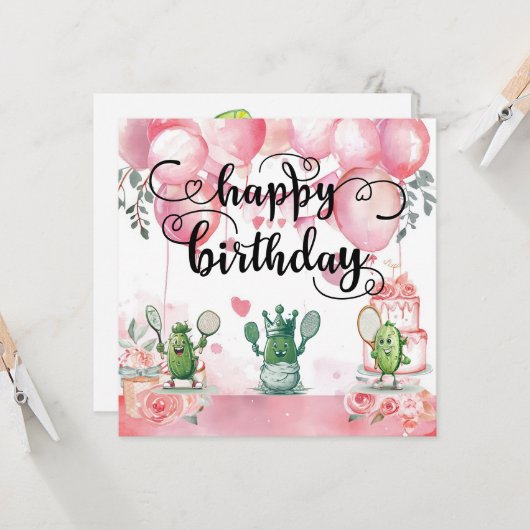 Pickleball Party 4e verjaardag Kaart (Voorkant / Achterkant in situ)