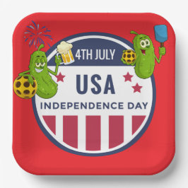 Pickleball Party 4th July Independence Day America Papieren Bordje