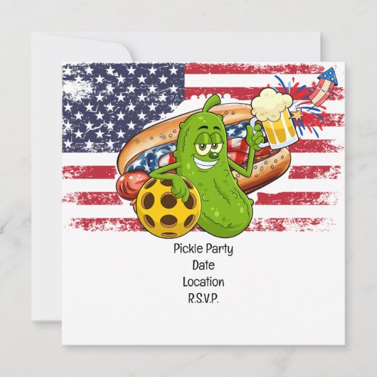 Pickleball Party 4th July Independence Day America Save The Date (Voorkant)
