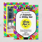 Pickleball Party Ballonnen Confetti Geel Foto Kaart (Voorkant / Achterkant)